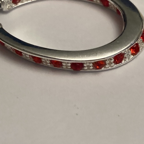 Silver Tone Hoop Earrings with Red Accents - Picture 5 of 15